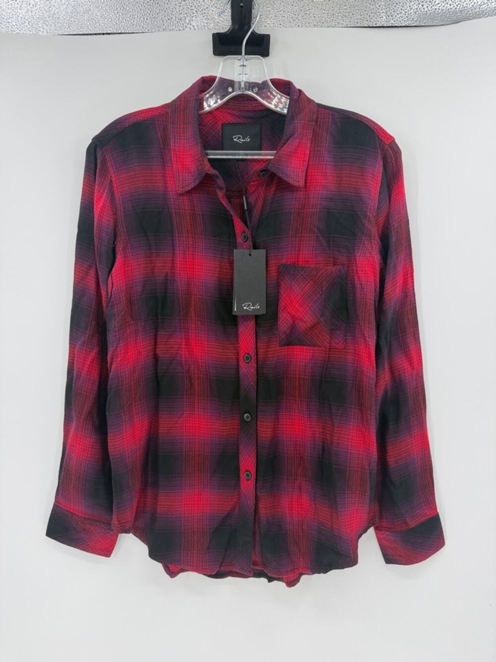 Rails Women's Hunter Long Sleeve Button Down - Black Camine Chili - Small - NWT